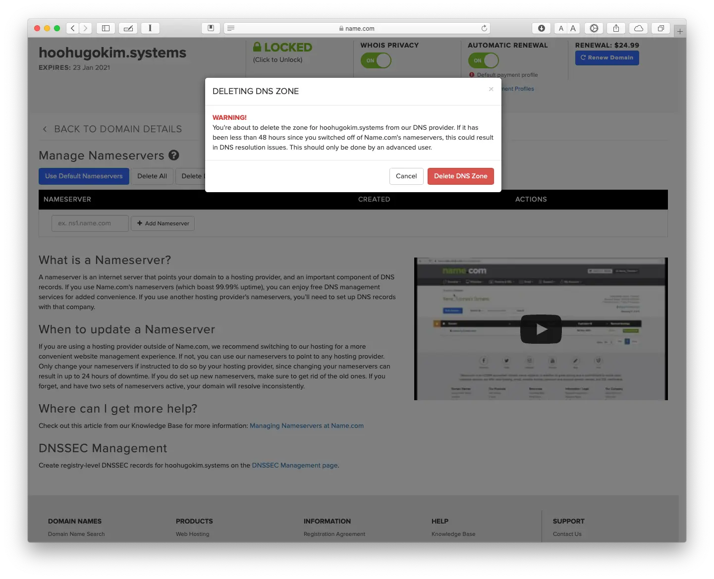 Deleting Nameserver & DNS