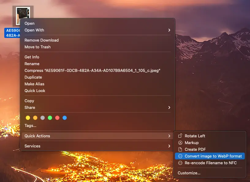 WebP Quick Action